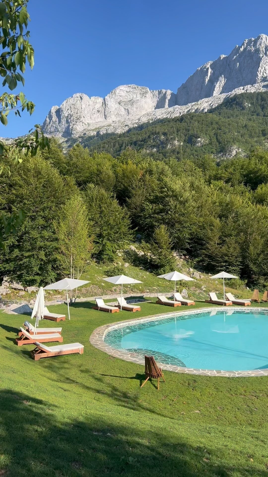 Swimming pool and mountain view at North Alpine Villas